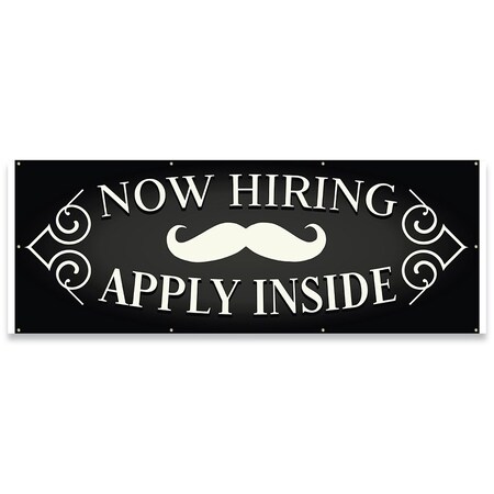 Signmission Now Hiring Apply Inside Barber Shop Banner Concession Stand Food Truck Single Sided B-96-30108